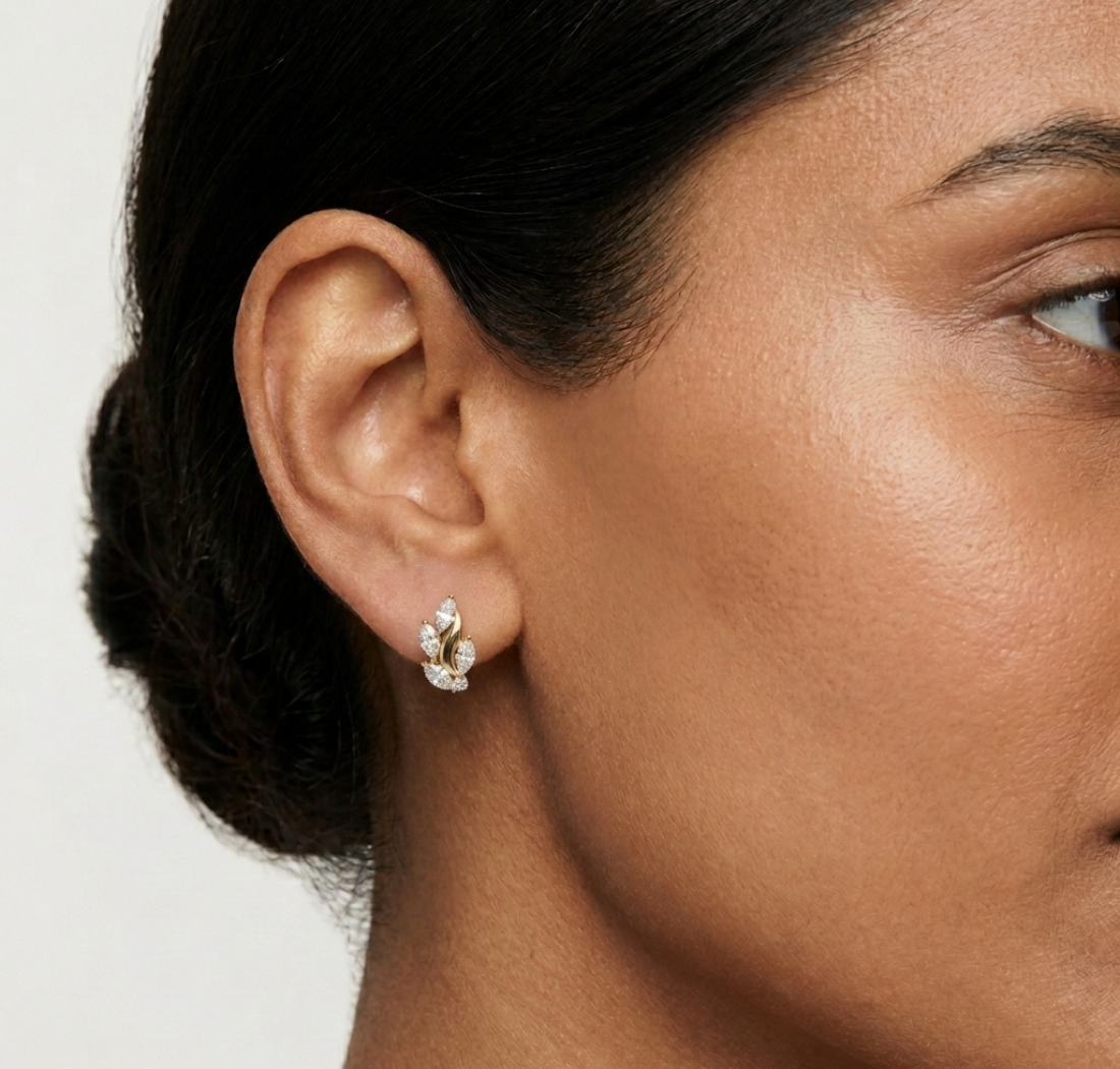 Gold Vine Wave Marquise Lab Grown Diamond Zoren Earring