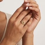 Gold Floral Pave Round Lab Grown Diamond Zunel Ring