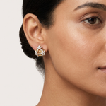 Gold Geometric Floral Pave Design Round Lab Grown Diamond Zyara Earring