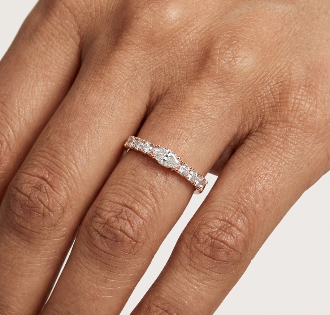 Gold Solitaire Pave Marquise Lab Grown Diamond Zyara Ring