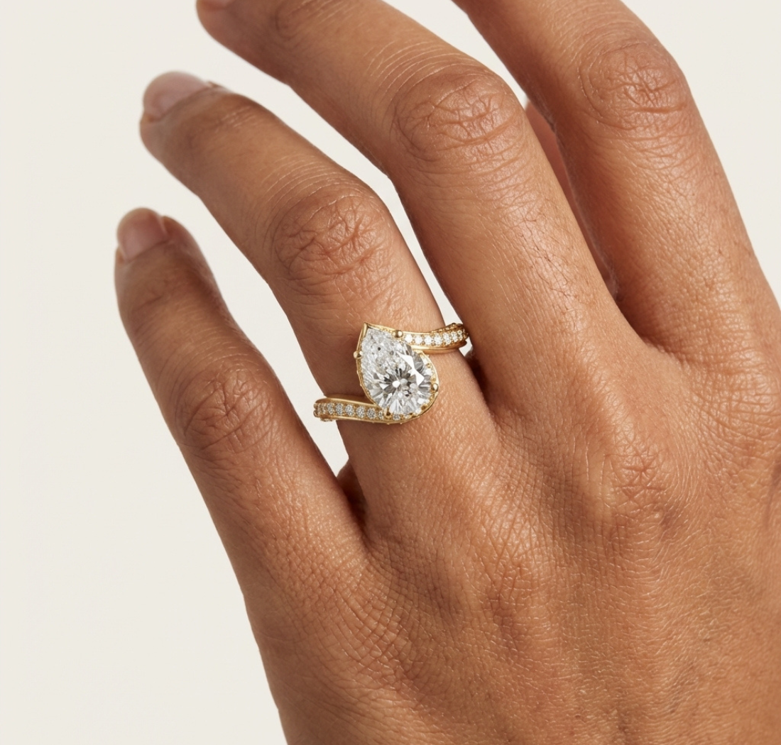 Gold 2Ct Pave Twist Pear Lab Grown Diamond Zyaris Ring