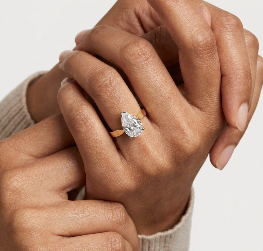 Gold 3Ct Classic Solitaire Prong Setting Pear Lab Grown Diamond Zynor Ring