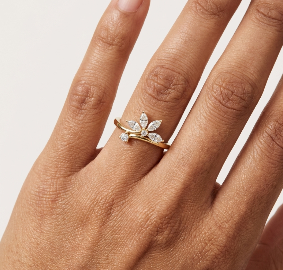 Gold Floral Marquise Setting Lab Grown Diamond Zyven Ring