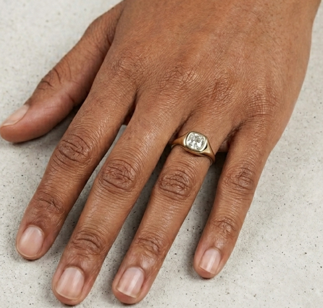 Gold 2Ct Bezel Bold Cushion Lab Grown Diamond Zyvian Ring