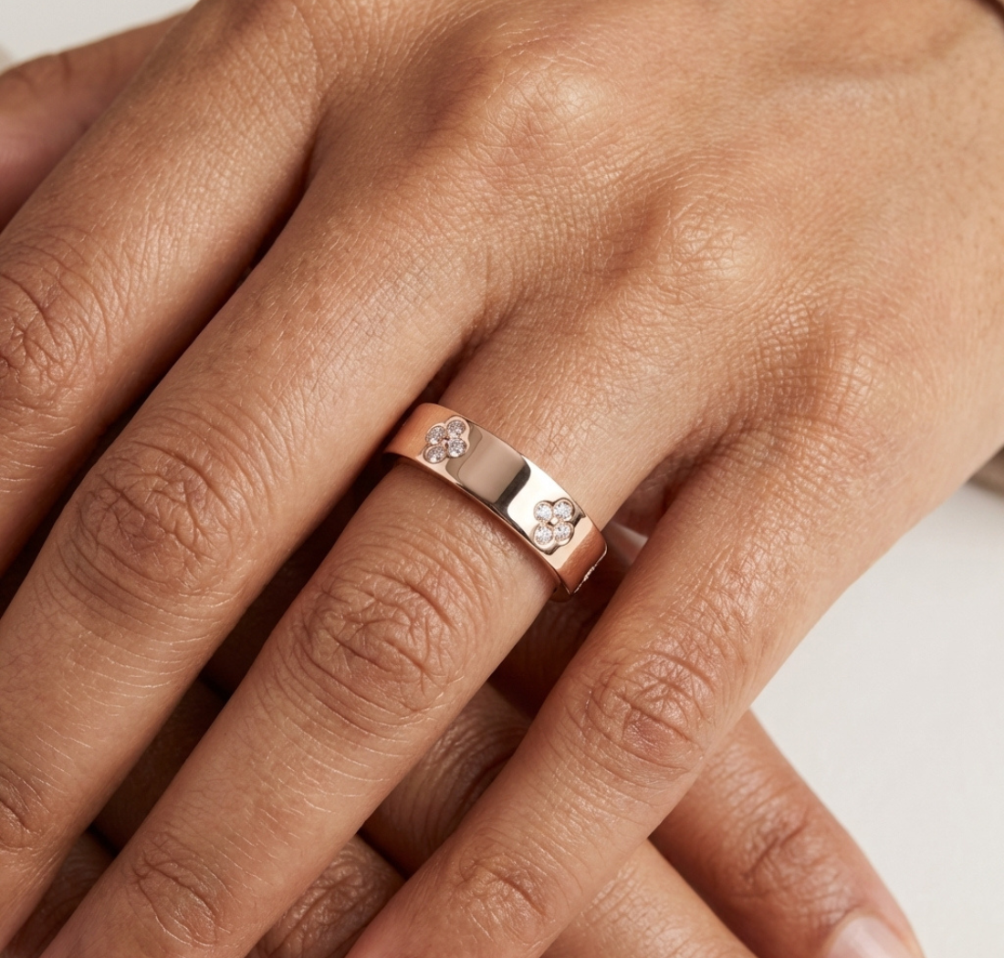 Gold Floral Band Round Lab Grown Diamond Zyvra Ring