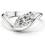 Lab grown diamond ring crafted in white gold showcasing a marquise centerpiece within a flowing wrap design.